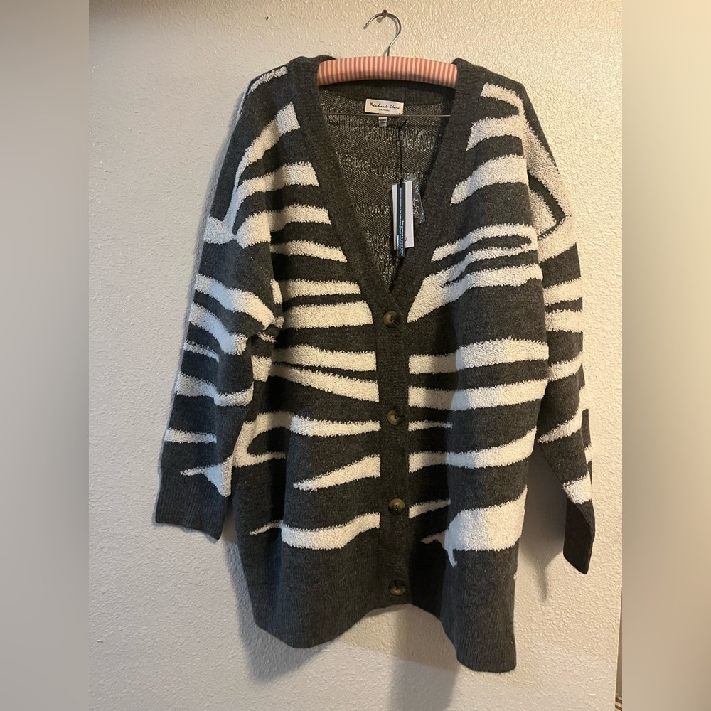 Michael Stars Gray and White Cardigan Sweater